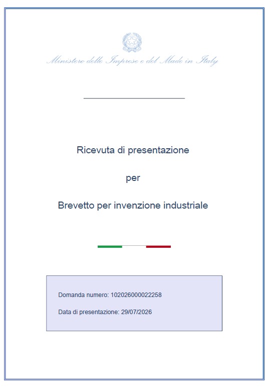 Ricevuta di presentazione per Brevetto per invenzione industriale - Ministero delle Imprese e del Made in Italy
